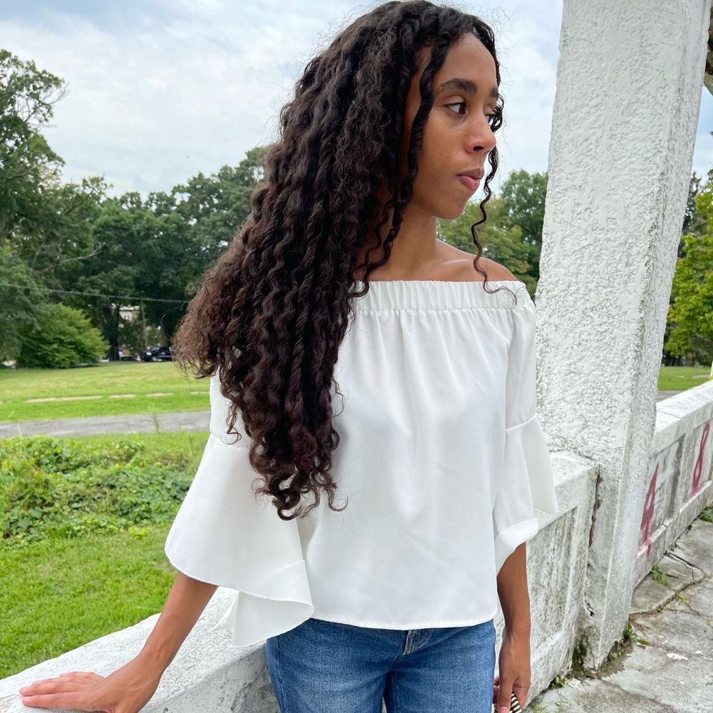 Flowy Off The Shoulder White Polyester Top